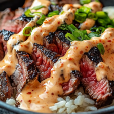 Korean BBQ Steak Rice Bowls with Spicy Cream Sauce