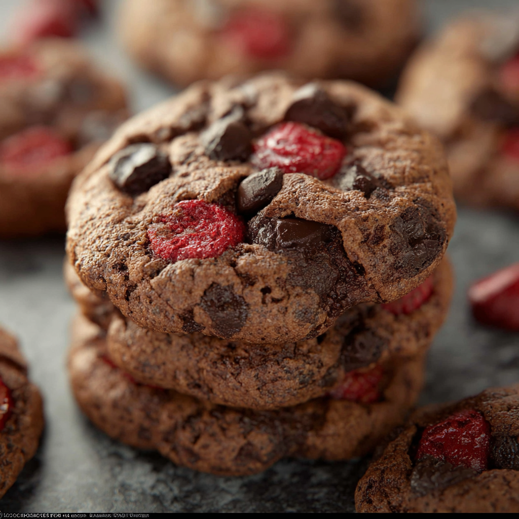 Chewy chocolate cherry cookies served at a party