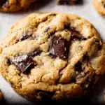 Stack of the ultimate chocolate chip cookies on a wooden table