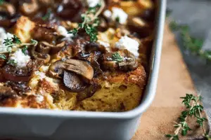 Breakfast Strata with Mushrooms & Caramelized Onions