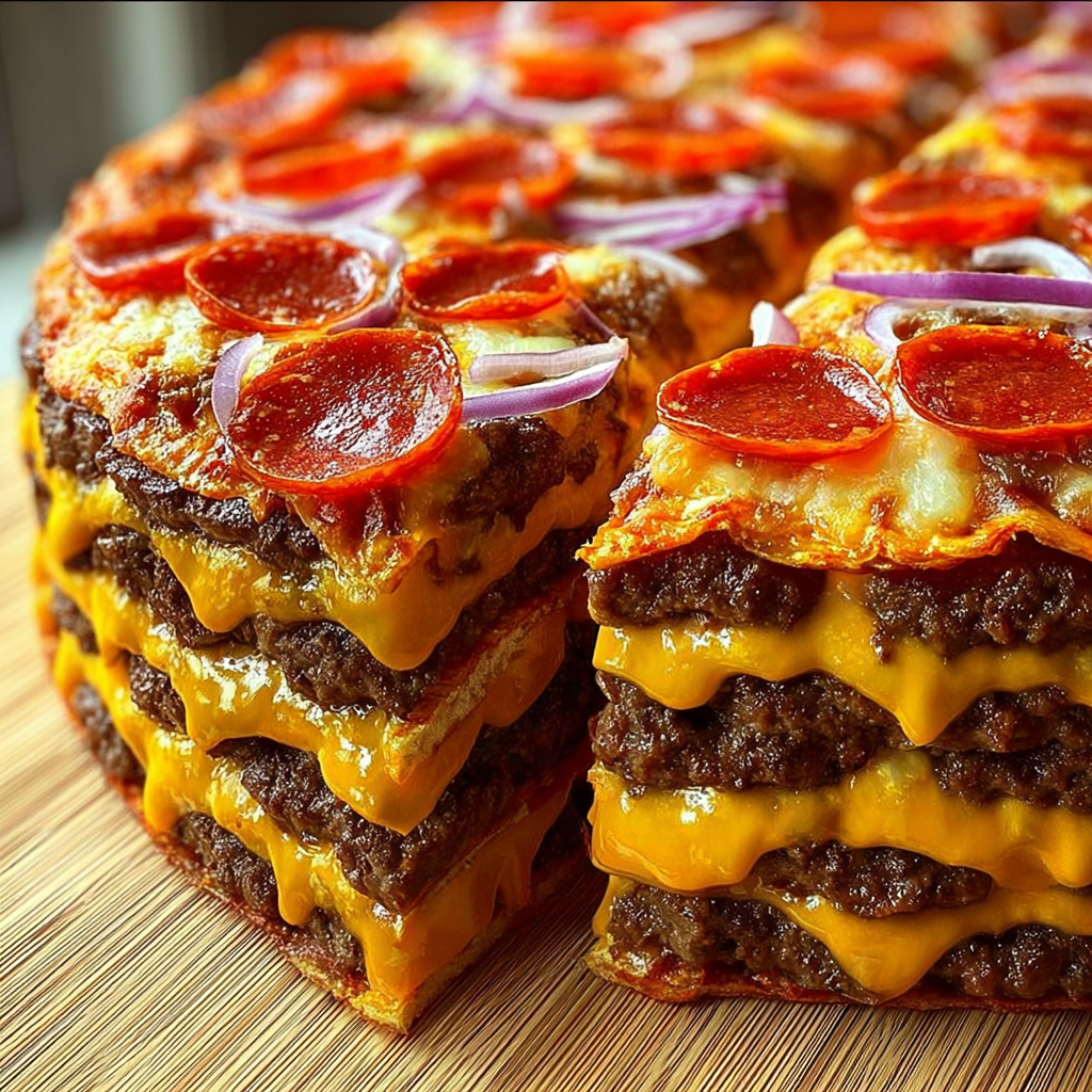 Building a Double Cheese Cheeseburger Pizza stack