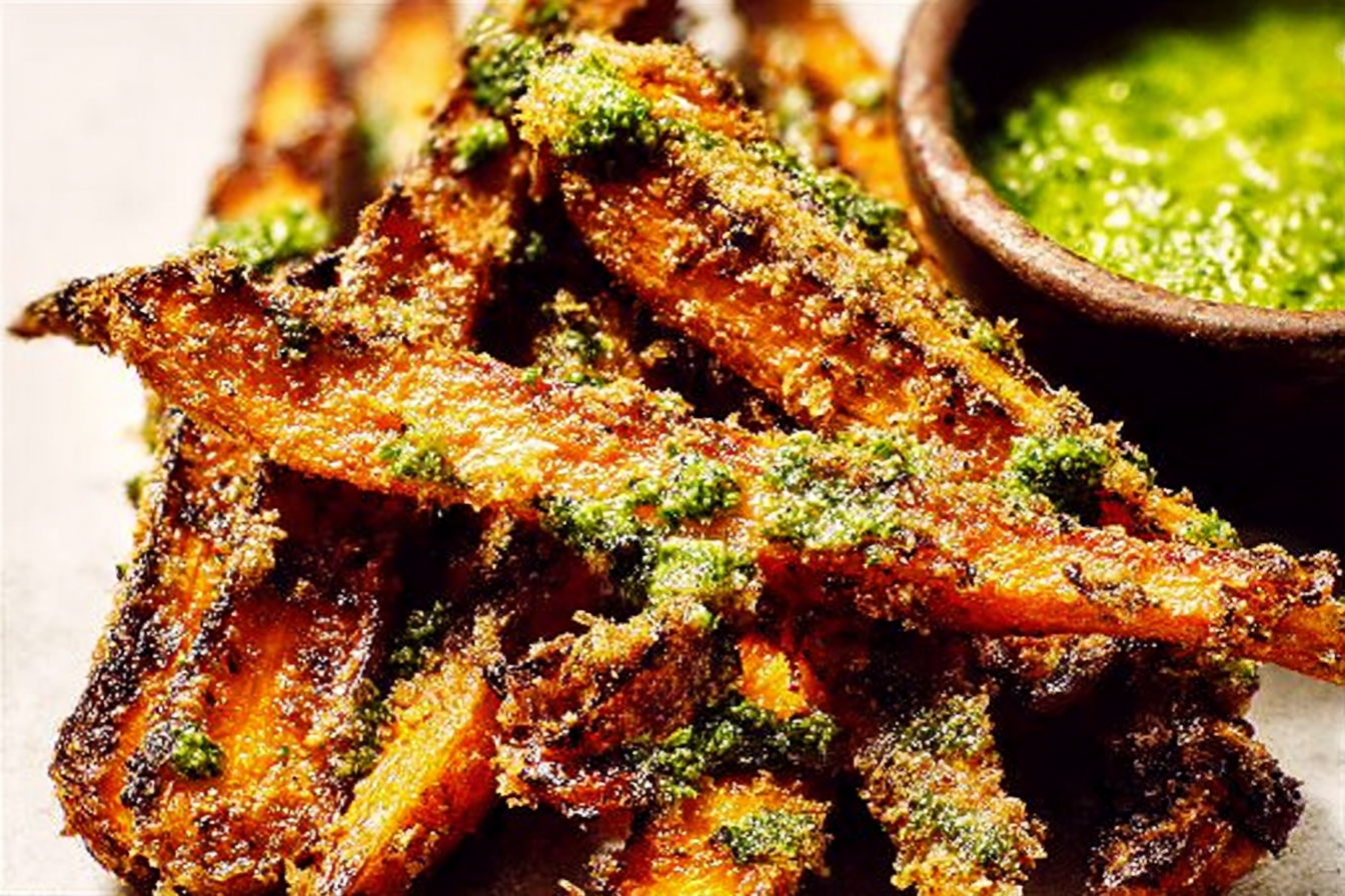Crunchy Parmesan Carrots with Salsa Verde