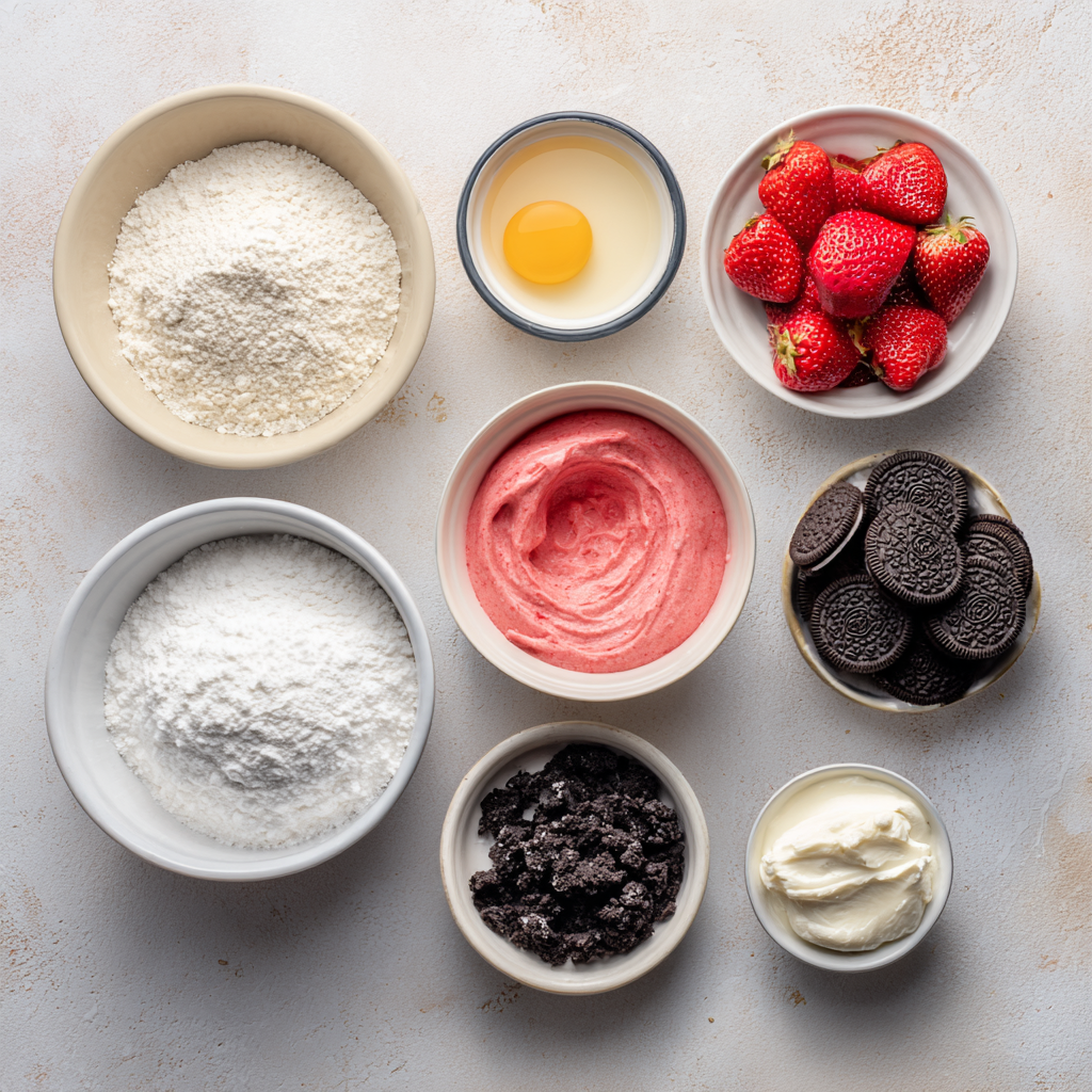 fresh strawberries and Oreo cookies for strawberry cake recipe