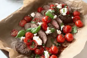 Grilled Balsamic Steak with Mozzarella, Tomatoes & Fresh Basil