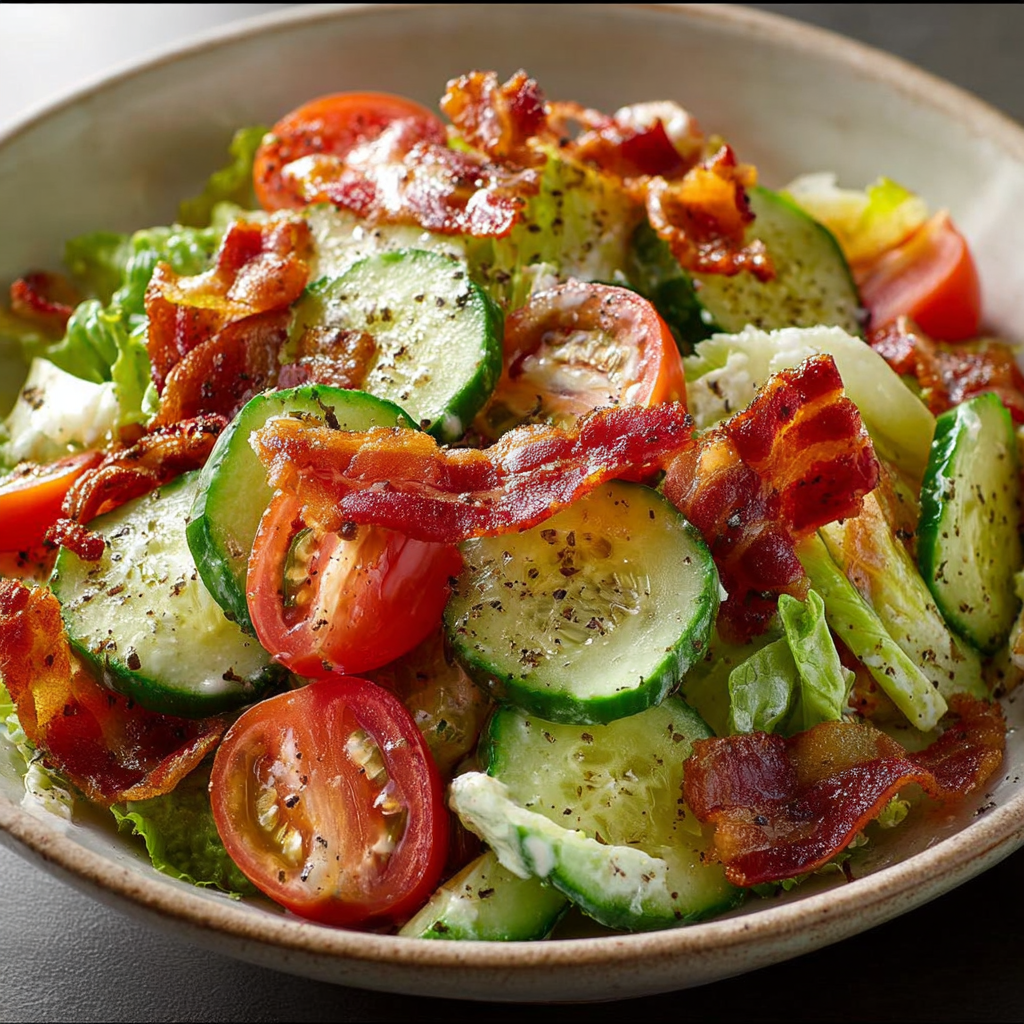 Cucumber ranch BLT salad served in jars and lettuce boats.
