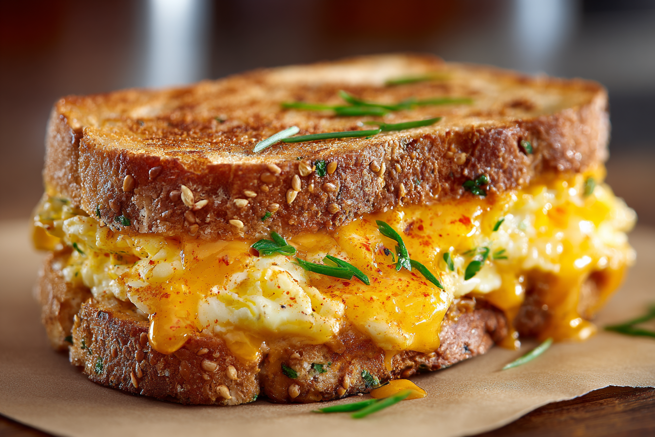 Spicy Cheddar & Cream Cheese Egg Sandwich