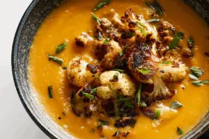 Sweet Potato Soup with Roasted Cauliflower Crumbles