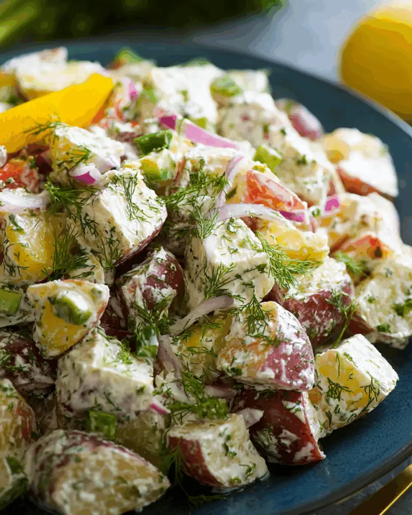 Greek Potato Salad served with feta and fresh dill