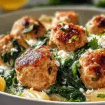 Zesty Turkey & Ricotta Meatballs with Garlic Spinach Rigatoni