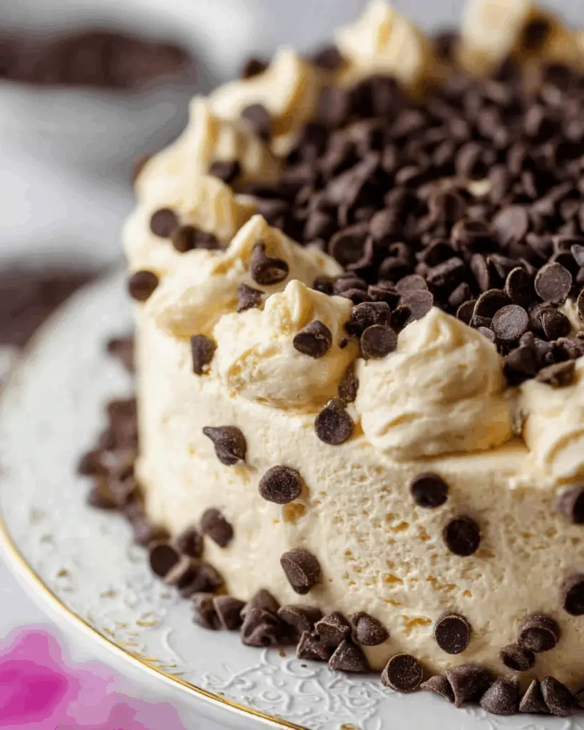 Layering cannoli cake with ricotta frosting and chocolate chips