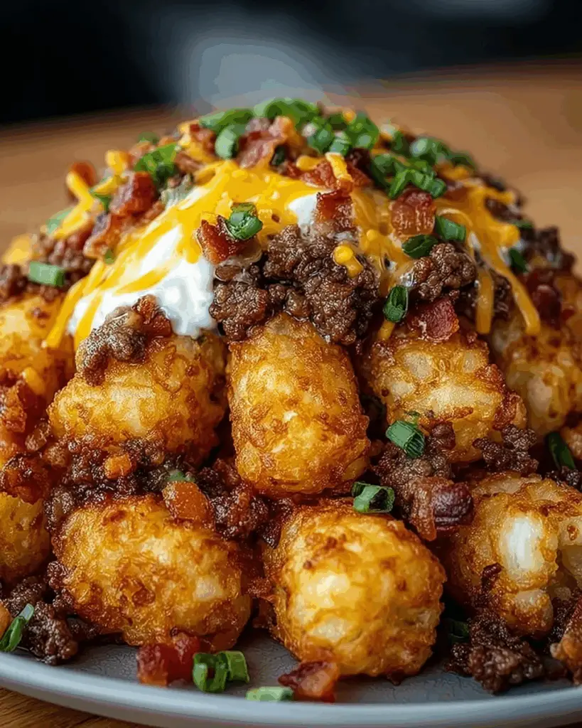 Multiple bacon cheeseburger stuffed tater tot cone variations