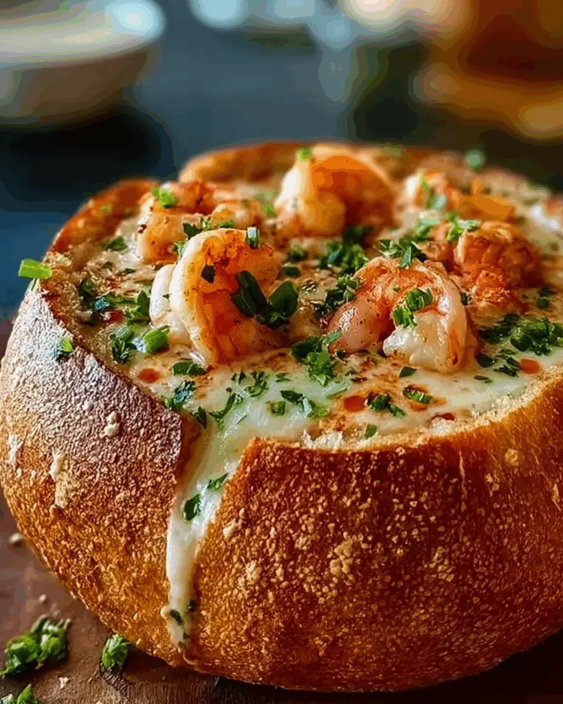 Hollowed and toasted bread bowls for seafood filling