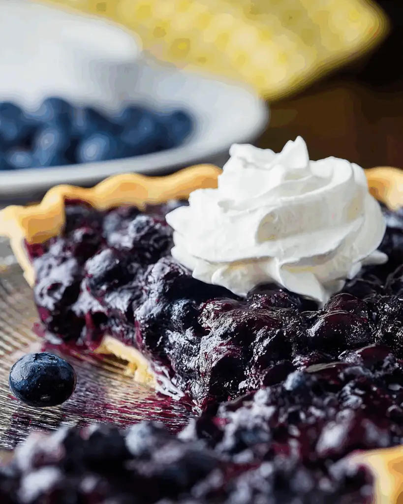 Decorated no-bake blueberry pie with whipped cream