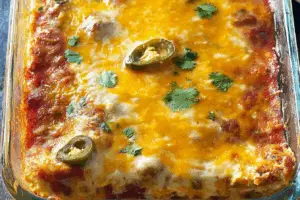 Freshly baked chile relleno casserole in a home kitchen