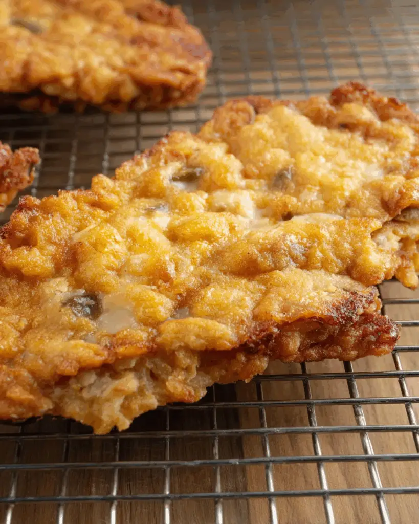 Chicken fried steak frying in oil in a skillet.