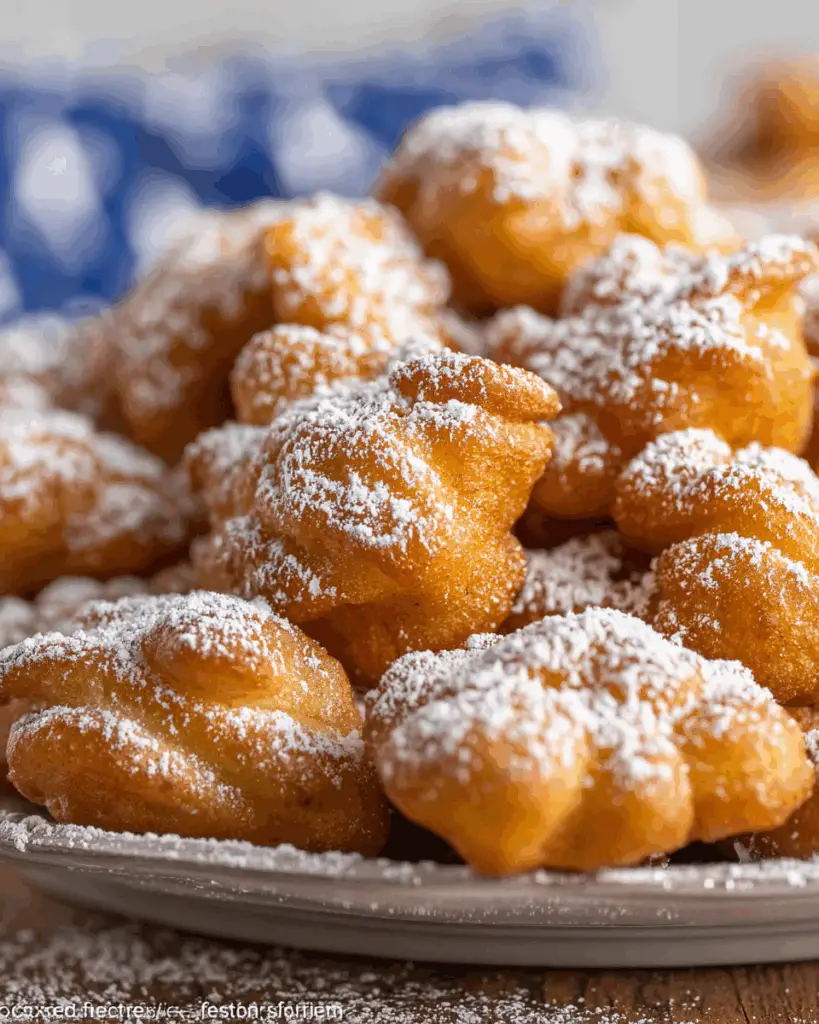 Funnel cake bites with assorted toppings for a party.