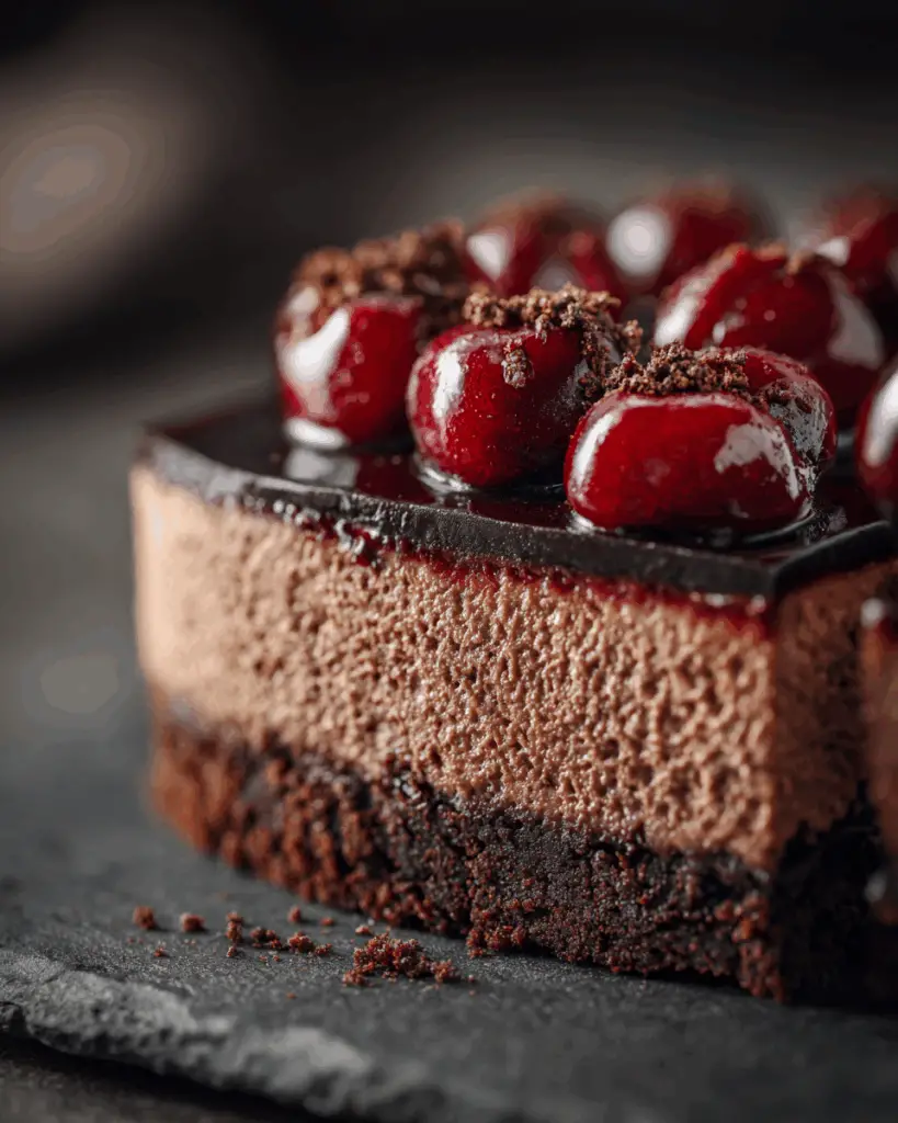 Assembling Black Forest Cheesecake layers