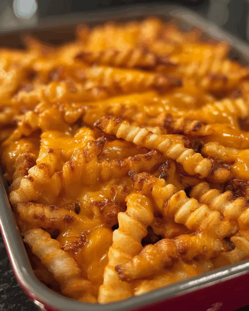 Layering fries on cheeseburger casserole