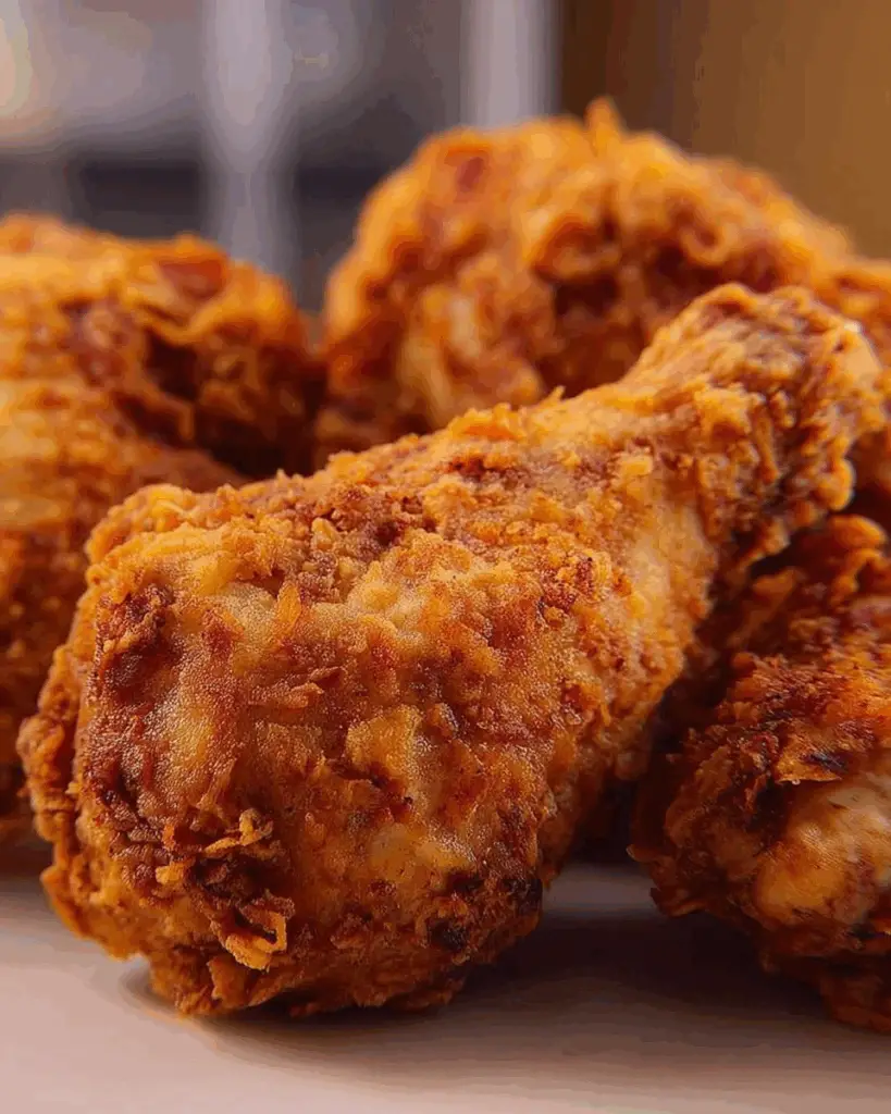 Chicken pieces being coated in buttermilk and seasoned flour