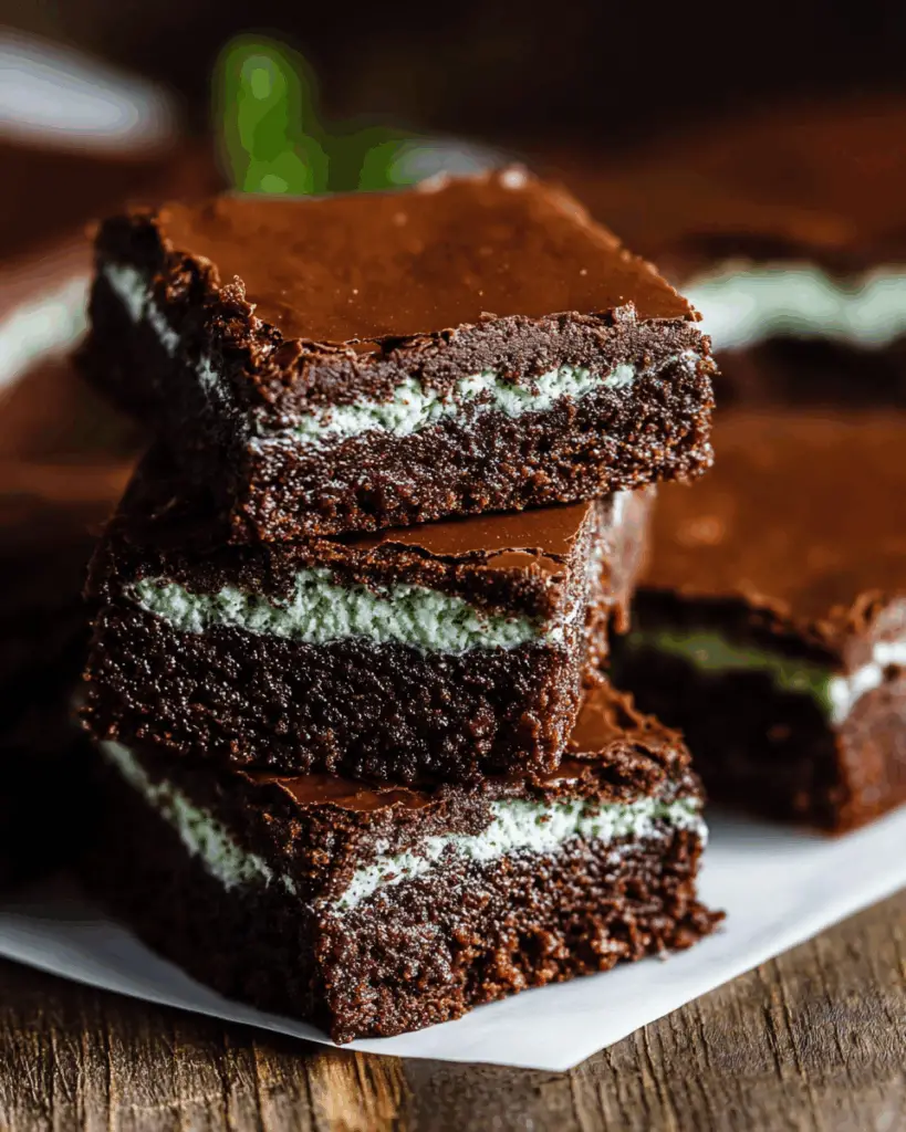 Mint brownies in a pan being sliced into neat squares