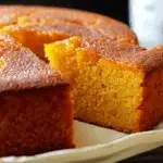Freshly baked sweet potato butter cake on a rustic kitchen table