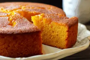 Freshly baked sweet potato butter cake on a rustic kitchen table