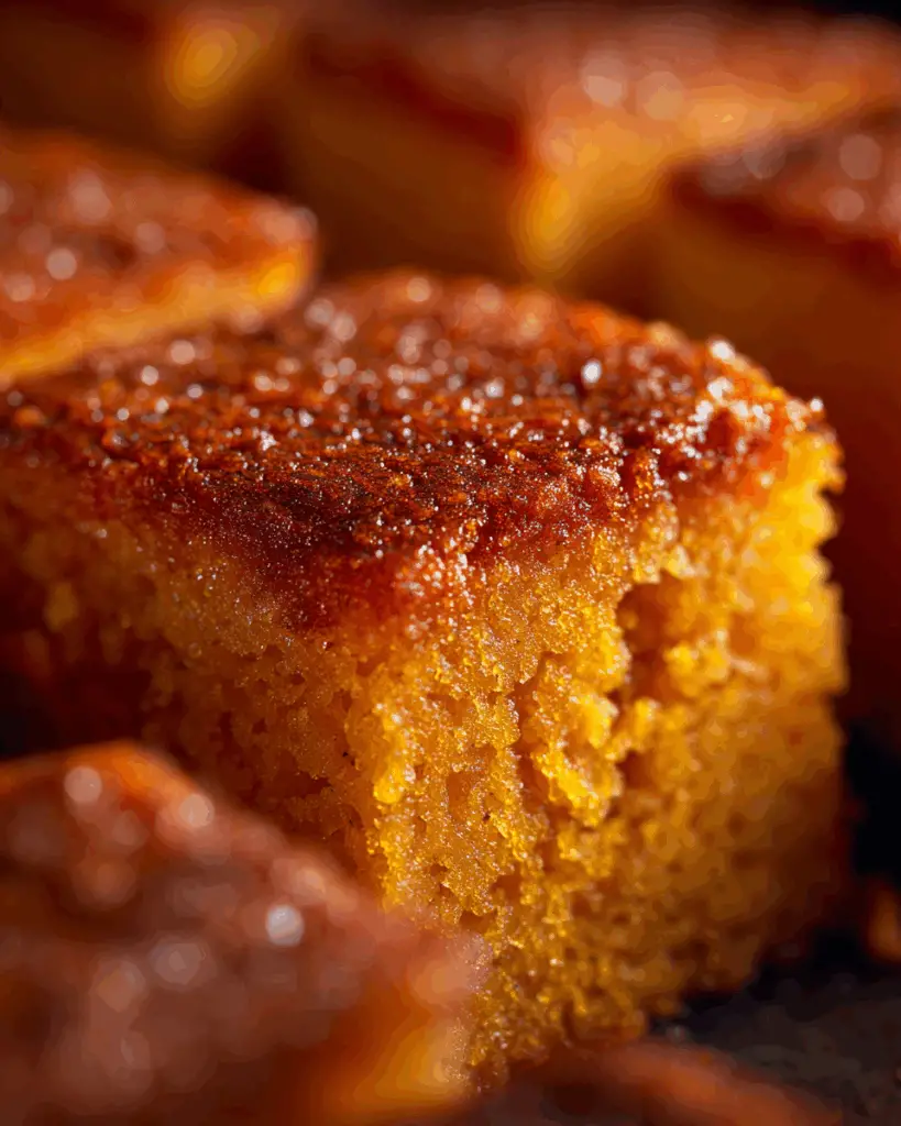 Served slices of sweet potato butter cake with coffee