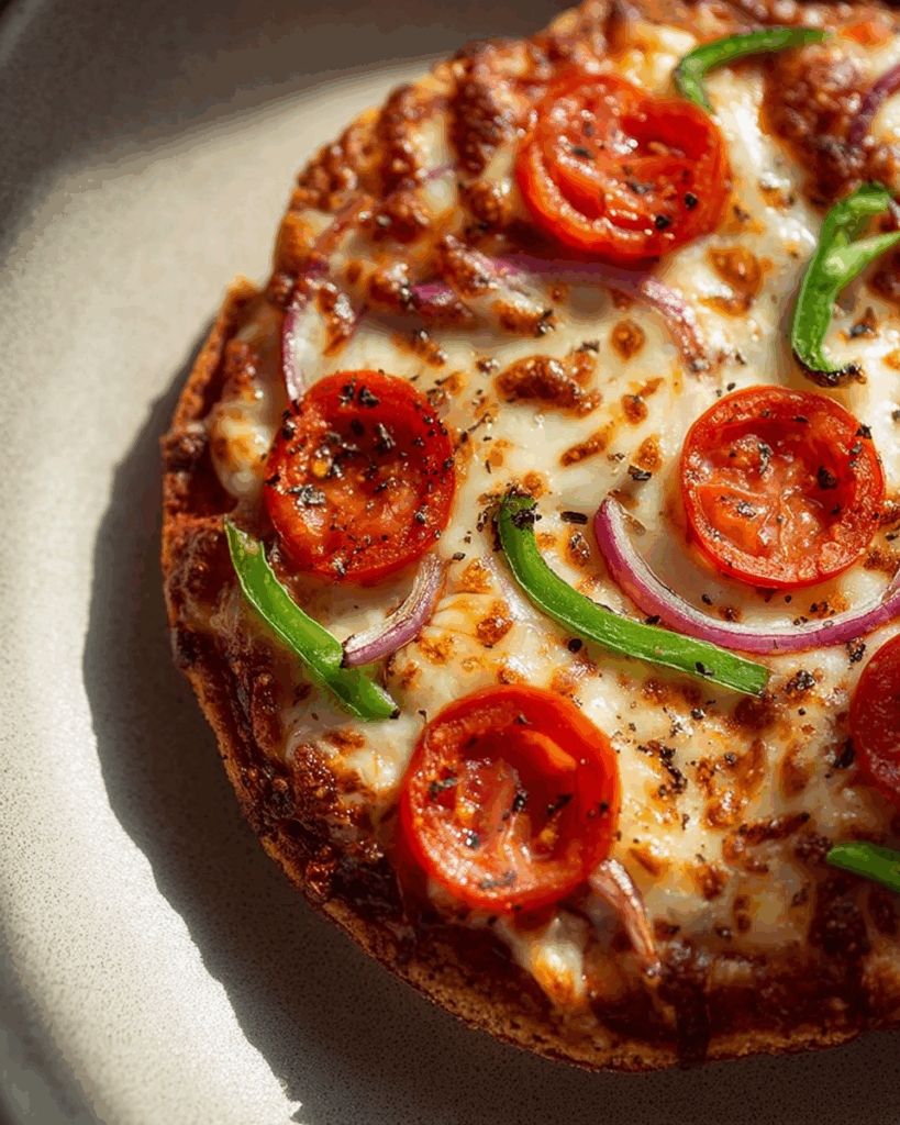 Air Fryer Pizza topped with fresh vegetables and cheese