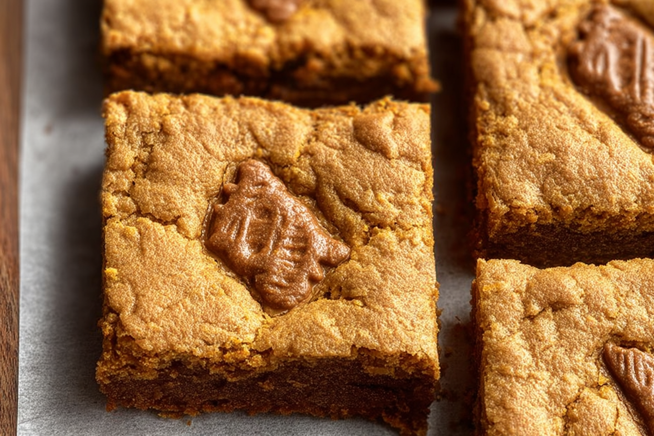 Biscoff blondies recipe with white chocolate topping