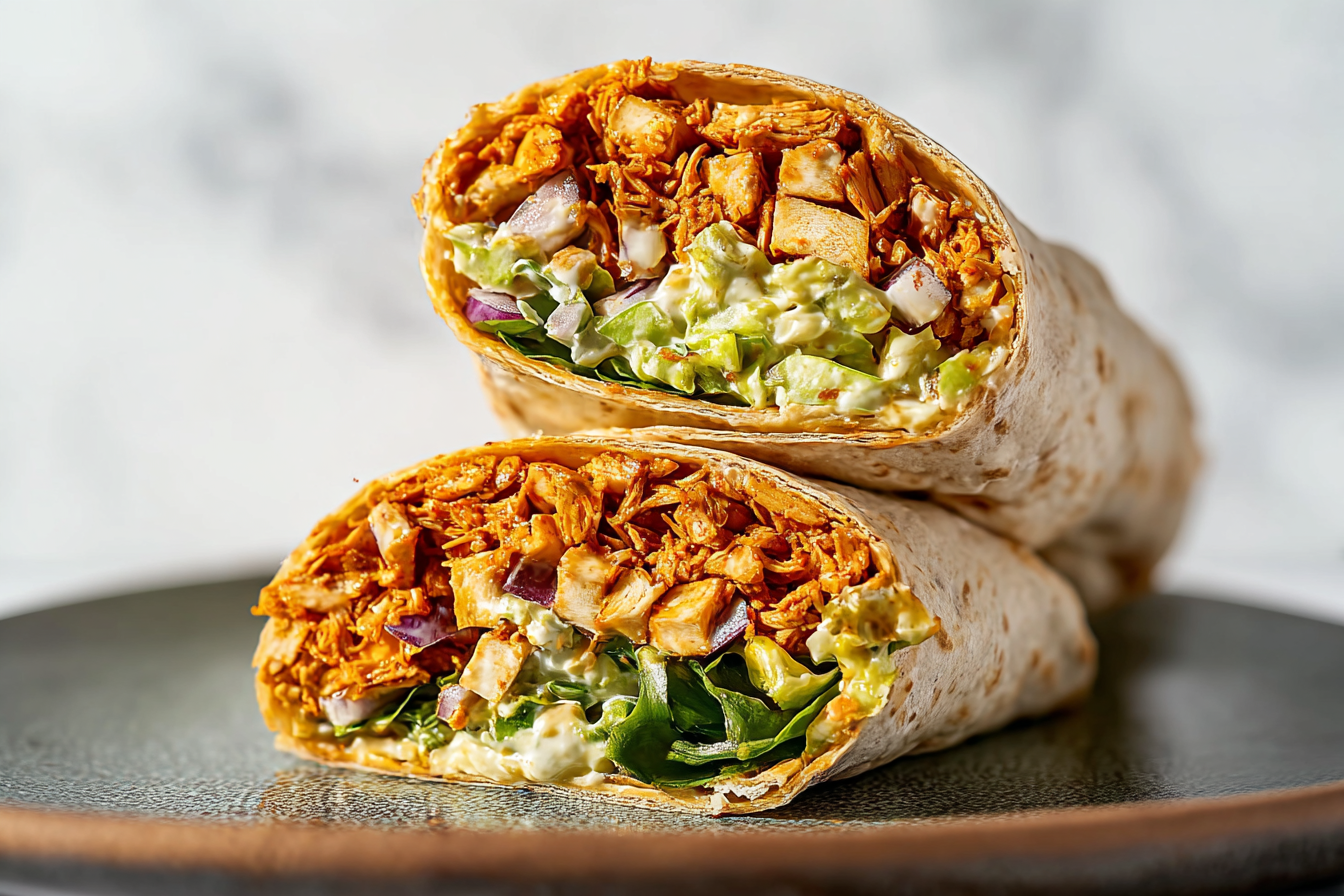 Buffalo Shredded Tofu Wrap Recipe with Ranch Slaw
