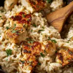 Cajun Chicken and Rice in skillet close-up