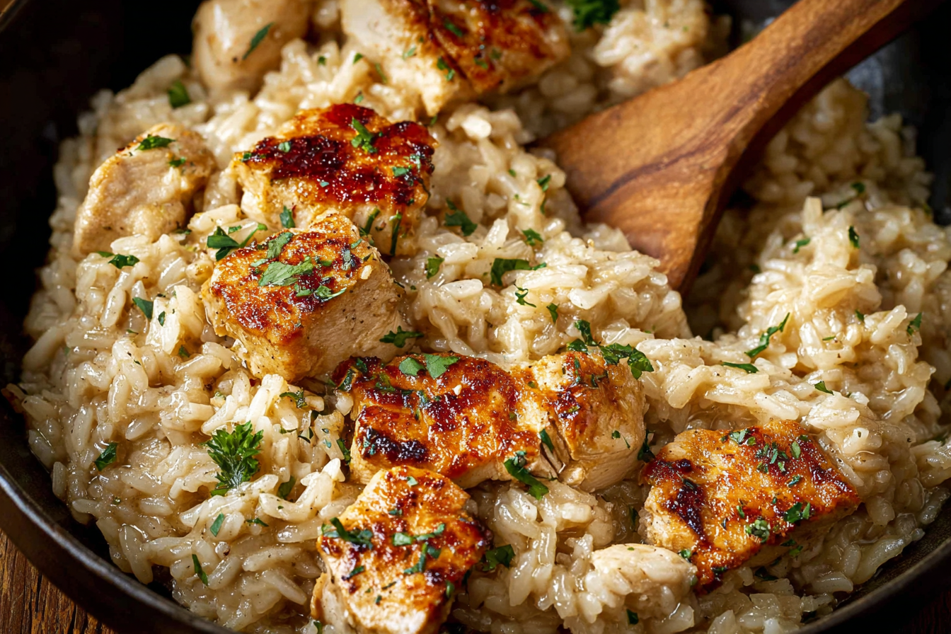 Cajun Chicken and Rice in skillet close-up