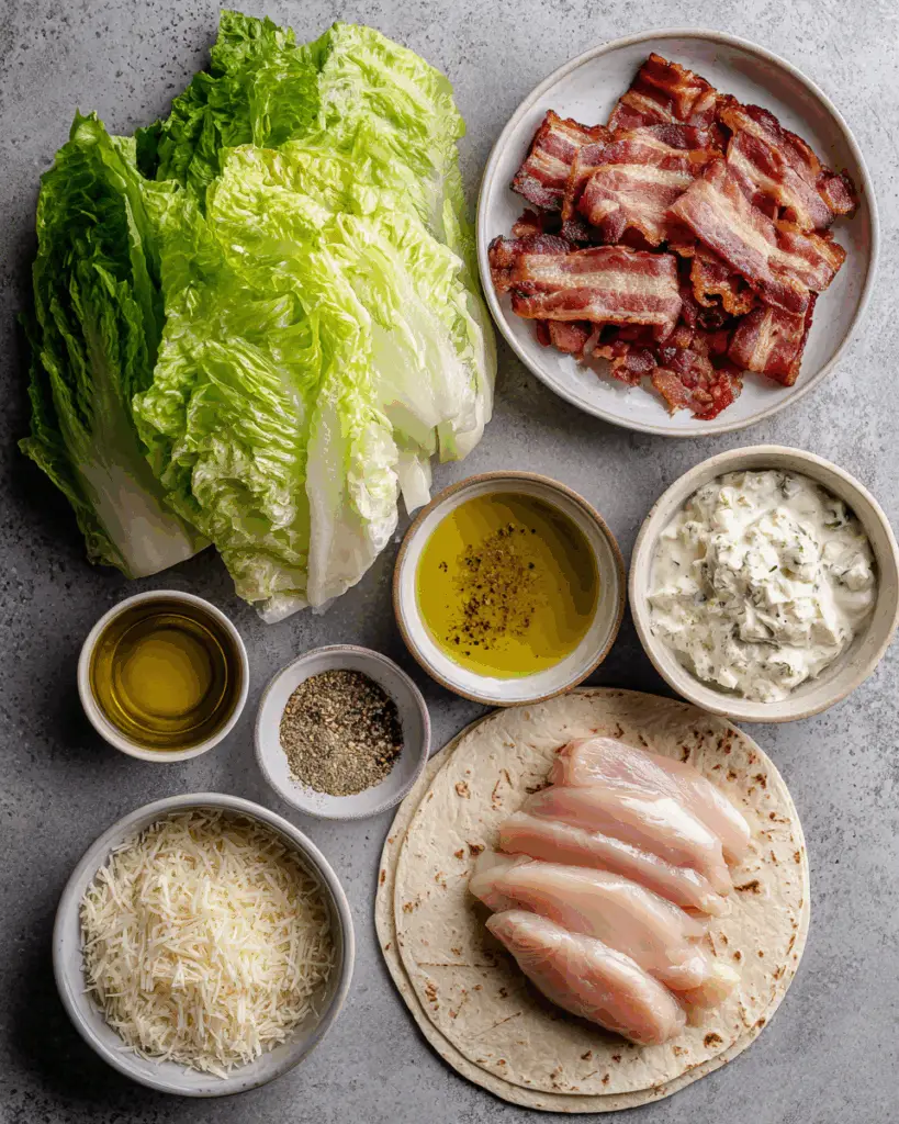 Chopped Chicken Caesar Salad Wrap recipe ingredients close-up