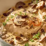 Creamy Mushroom Chicken recipe close-up in skillet