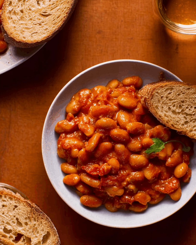 Creamy Tomato Beans served with toasted sourdough