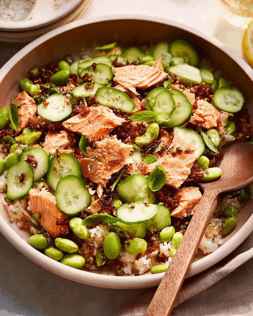 Crispy rice for salmon cucumber salad after baking
