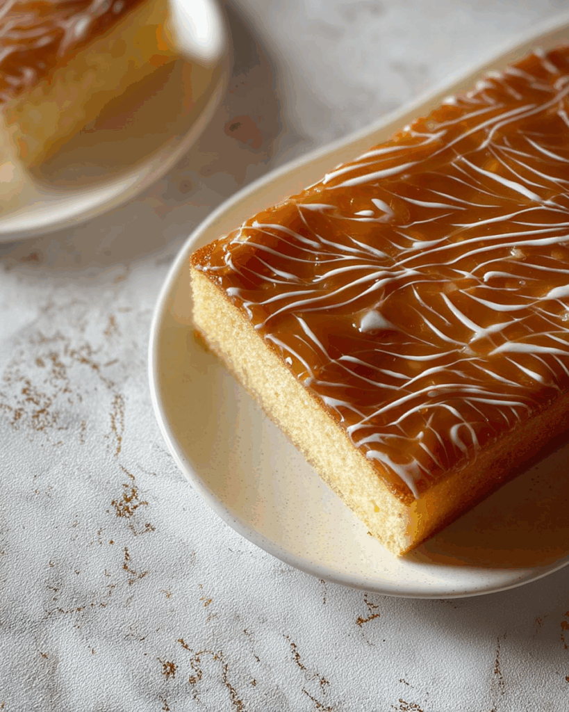 Pouring milk mixture over Vanilla Milk Cake sponge
