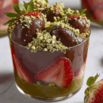 Dubai Chocolate Strawberries Recipe in luxury dessert cup with pistachio toppings