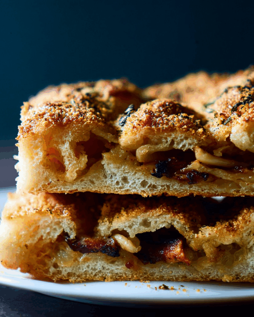 Hands kneading focaccia dough on a wooden surface