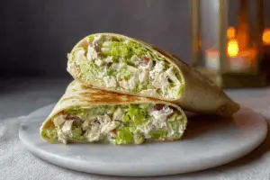 Fresh Chopped Chicken Caesar Salad Wrap close-up
