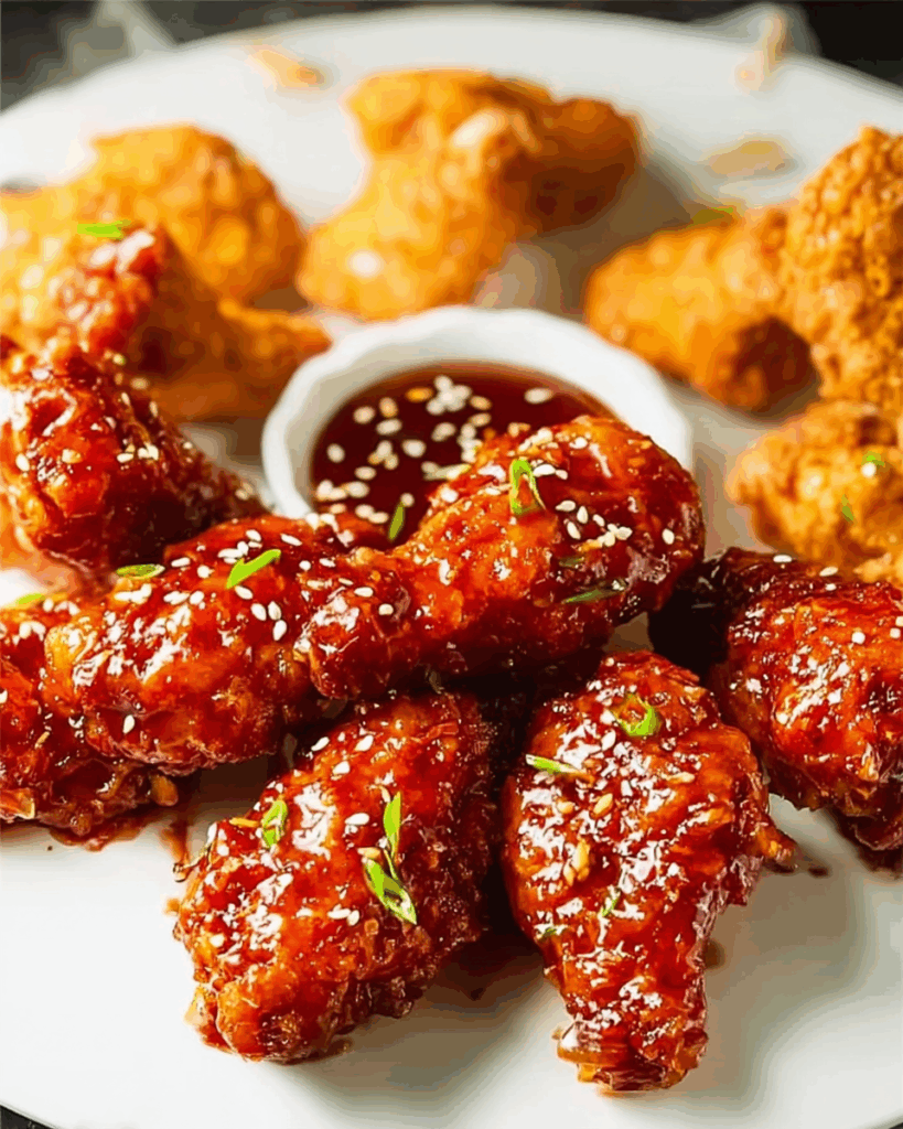 Frying Korean Fried Chicken Pieces in Hot Oil