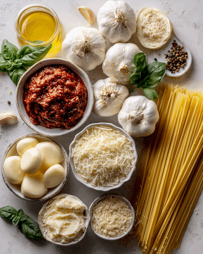Fresh Ingredients for Garlic Butter Pasta Recipe