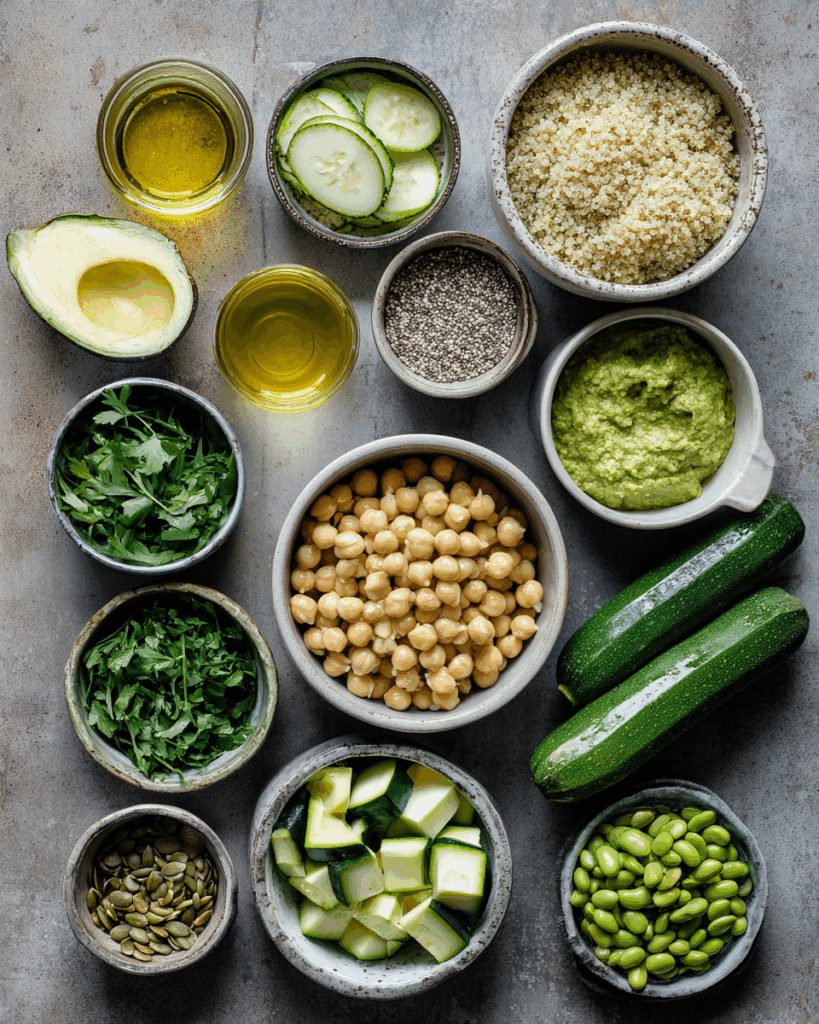 Green Goddess Quinoa Salad ingredients close-up