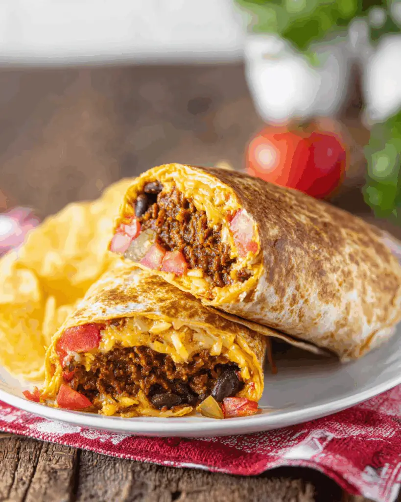 Grilling a cheese-crusted burrito in a skillet for grilled cheese burrito recipe