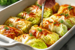 Healthy cabbage rolls made with ground beef