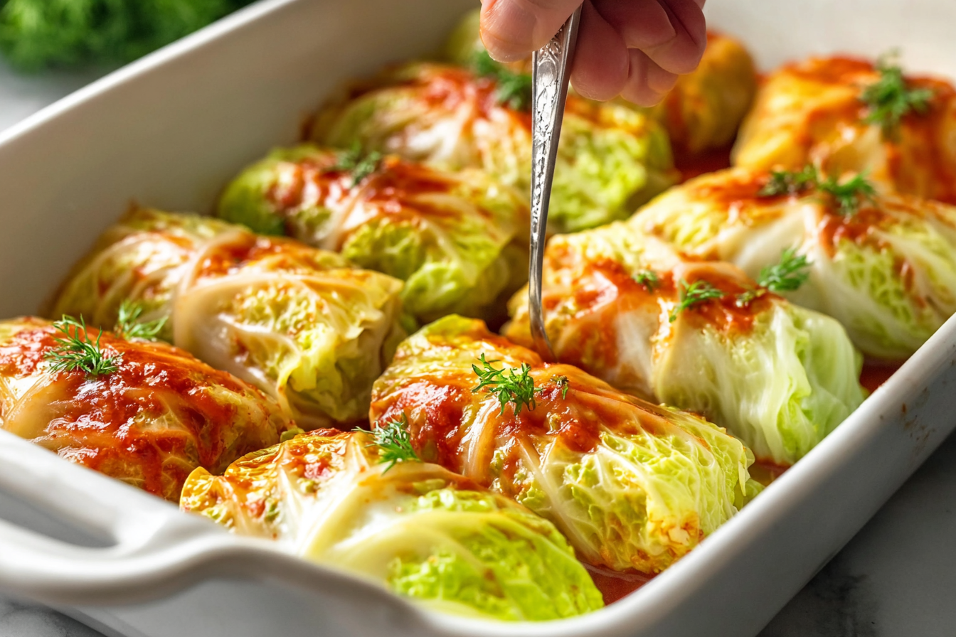 Healthy cabbage rolls made with ground beef