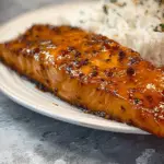 Hot Honey Glazed Salmon recipe with sticky sweet glaze