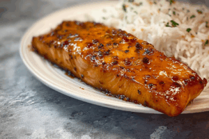 Hot Honey Glazed Salmon recipe with sticky sweet glaze