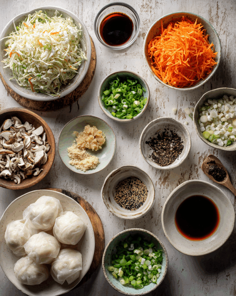Wrapping rice paper dumplings with vegetable filling