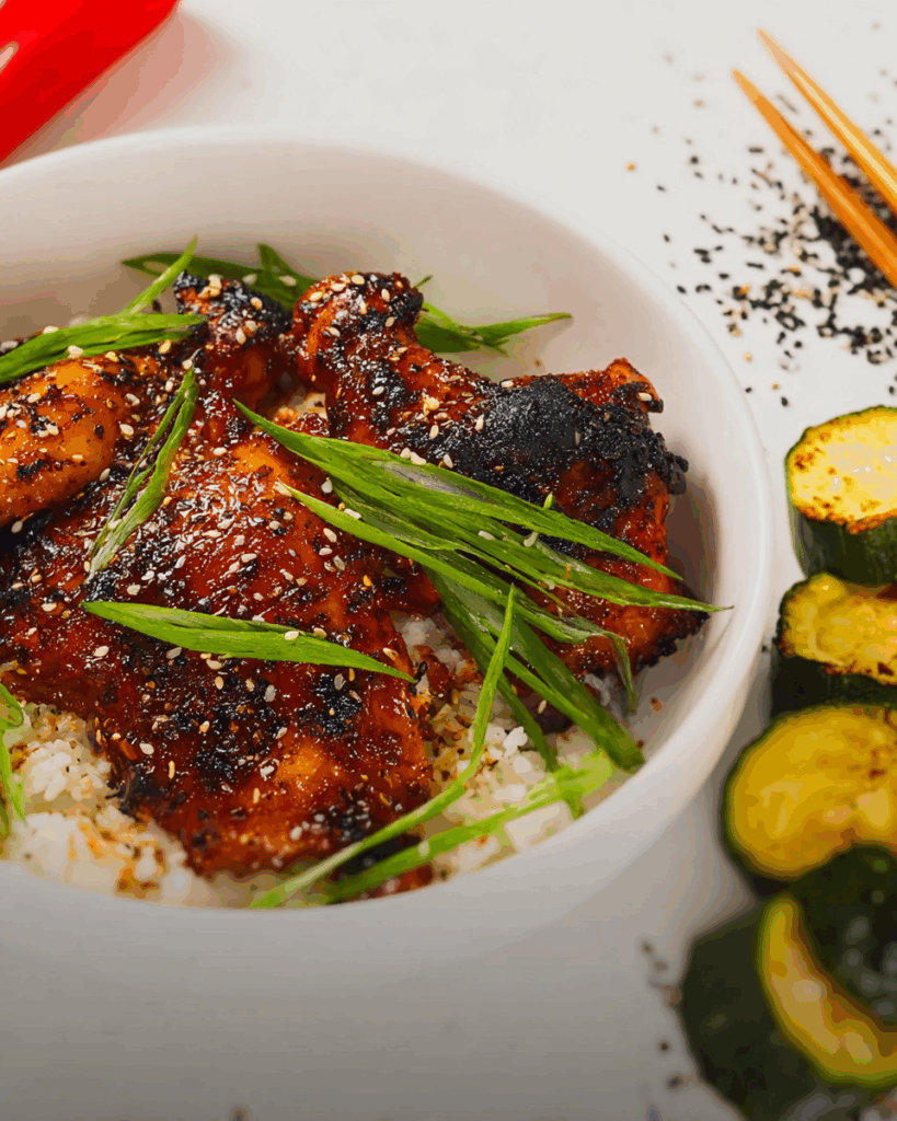 Leftover Korean BBQ Chicken stored in glass container
